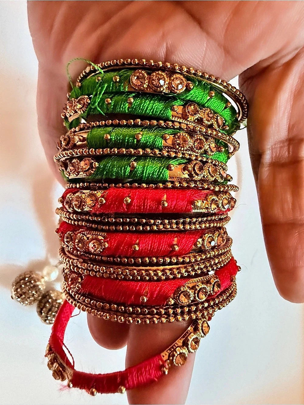 Baby Gold, Green & Red Bangle Bracelet Set